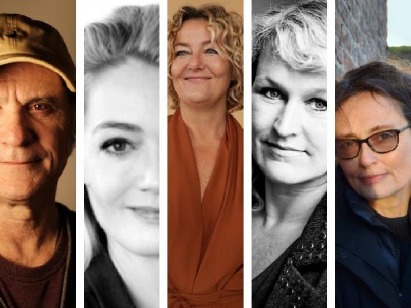 Billeder af de fem lokale forfattere på programmet